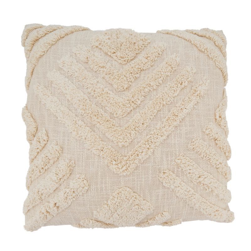 Beige Geometric Tufted Cotton Throw Pillow Cover, 20"x20"