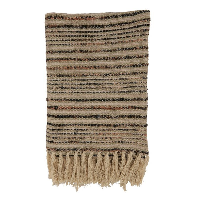 Beige and Natural Striped Cotton Rayon Throw Blanket