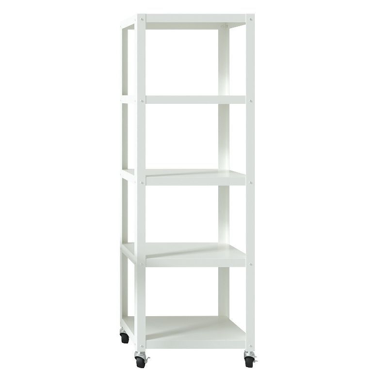 White 72" Industrial Metal 5-Shelf Mobile Bookcase