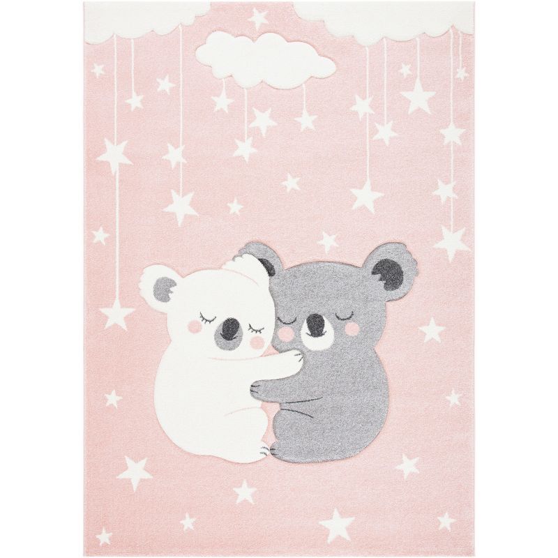 Pink and White Koala Design Kids Area Rug, 6'7" x 9', Synthetic