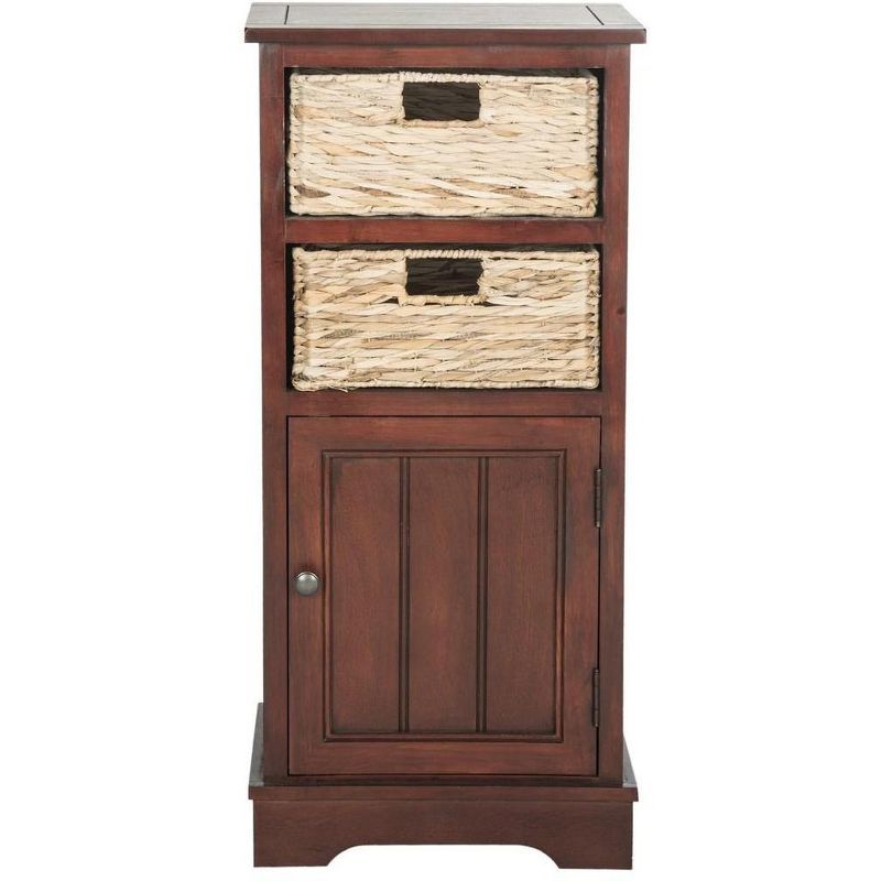 Cherry Pine Accent Cabinet with Wicker Baskets