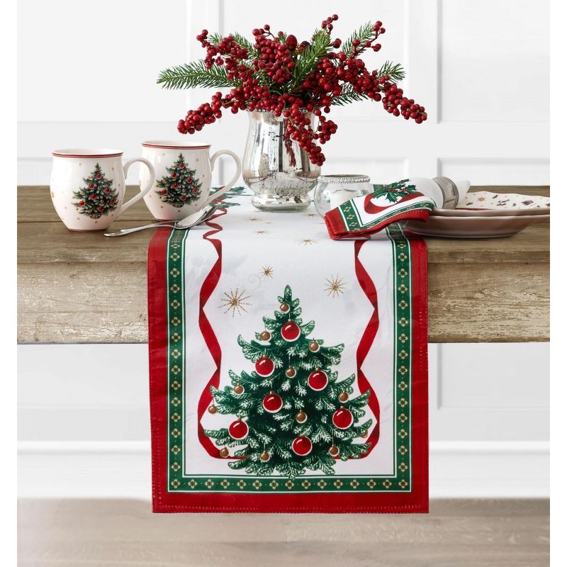 Festive Christmas Tree Polyester Table Runner with Trim Embellishment