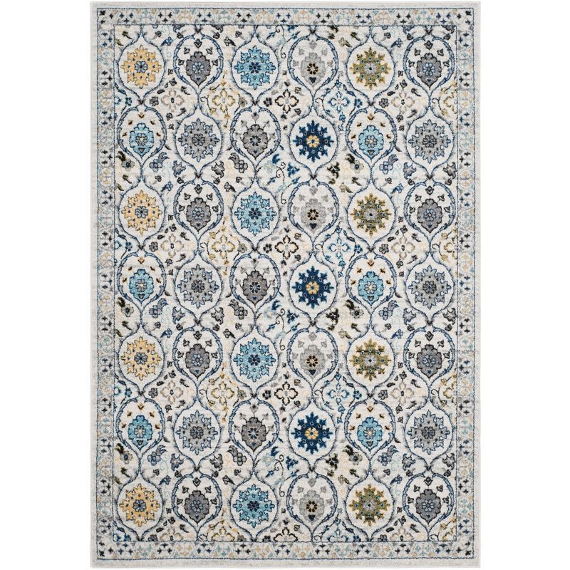 Ivory and Blue Reversible Synthetic Area Rug, 6'7" x 9'