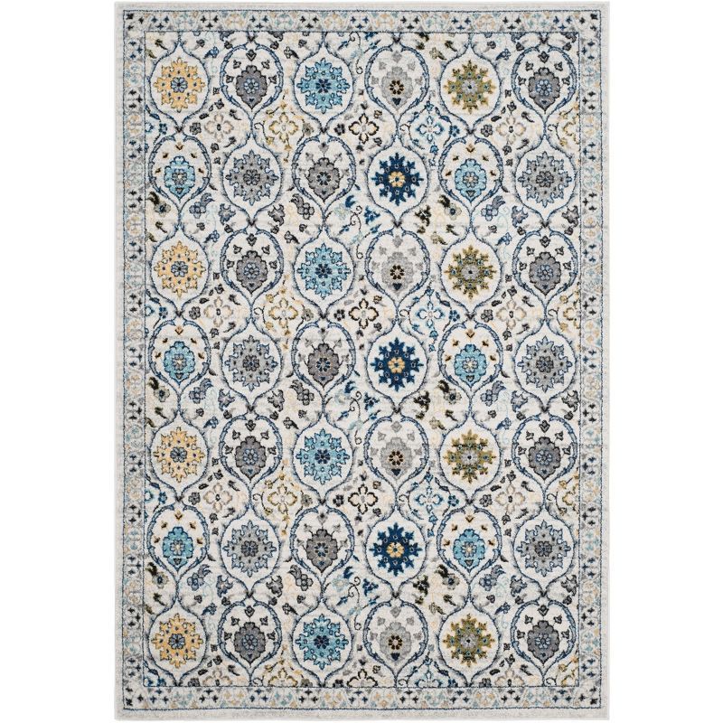 Ivory and Blue Reversible Synthetic Area Rug, 6'7" x 9'