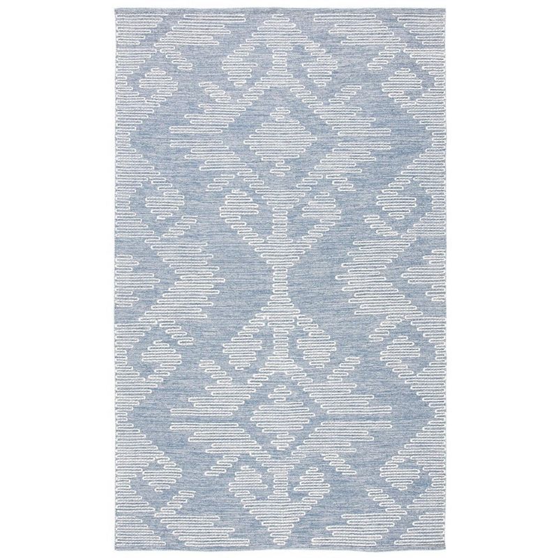 Handmade Blue Wool and Cotton 5x8 Rectangular Rug