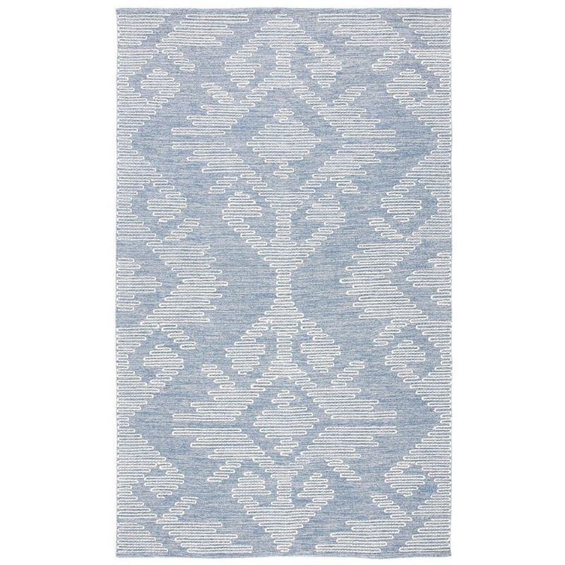 Blue and Ivory Flat Woven Wool Cotton 8' x 10' Rug