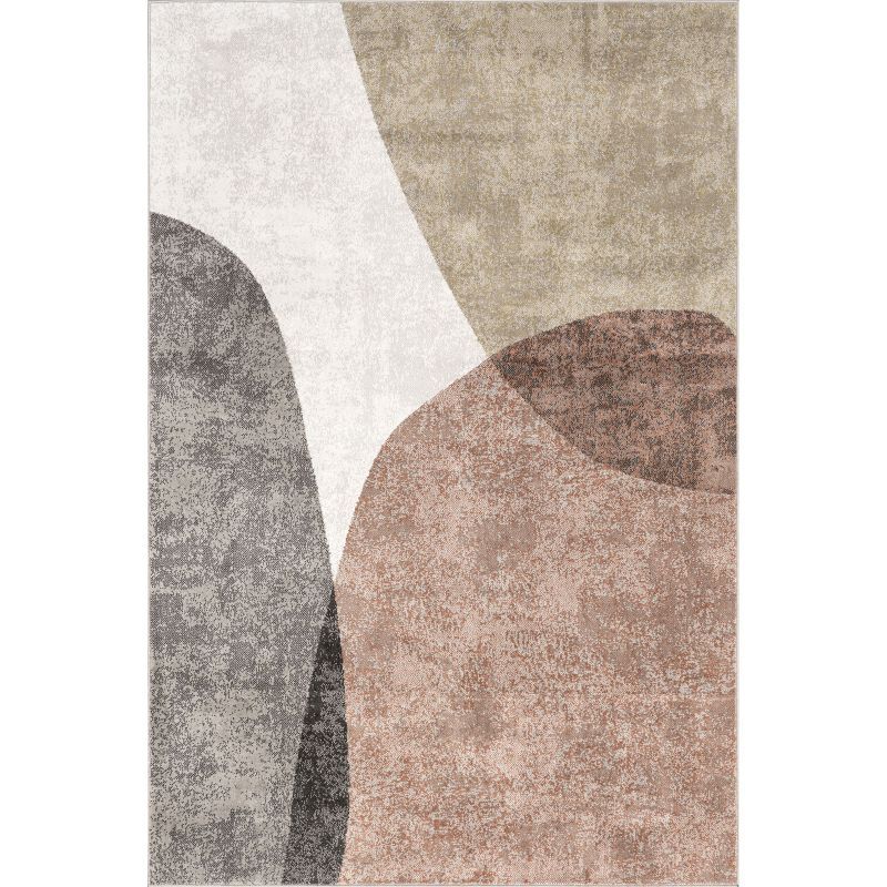 4' x 6' Red and Beige Abstract Synthetic Area Rug