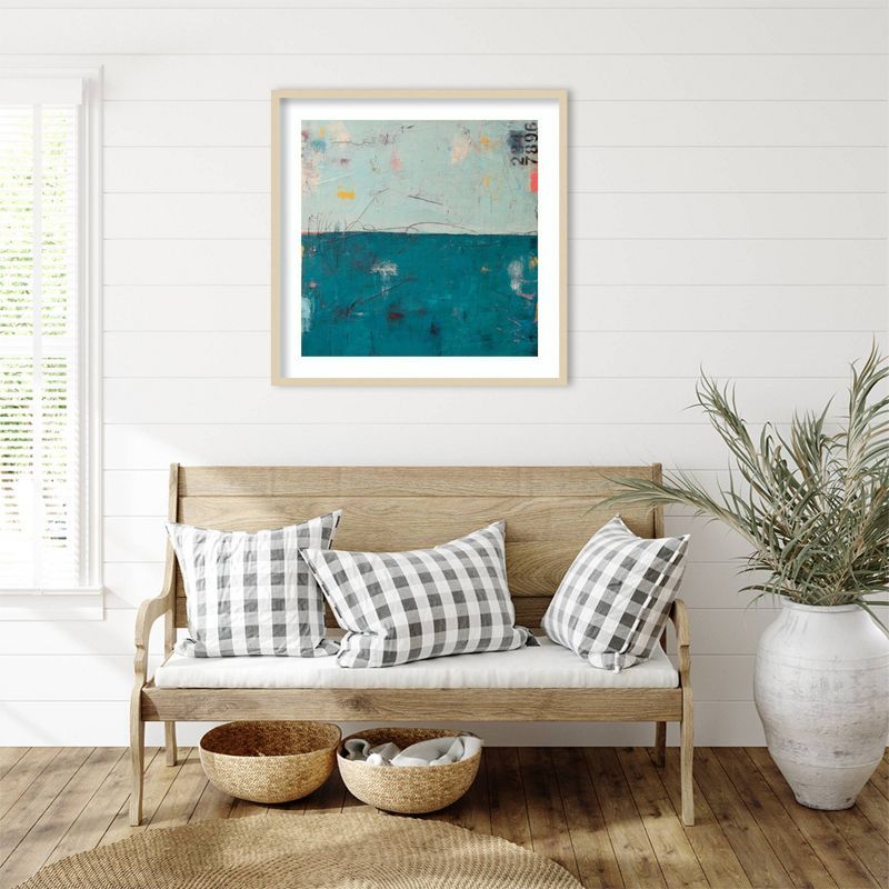 Blue Bay Hideaway Teal and Sky-Blue Framed Wall Art Print