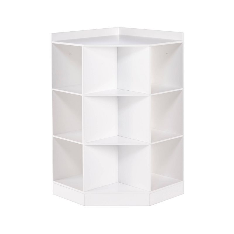 White MDF Kids Corner Storage Cabinet with 6 Cubbies and 3 Shelves