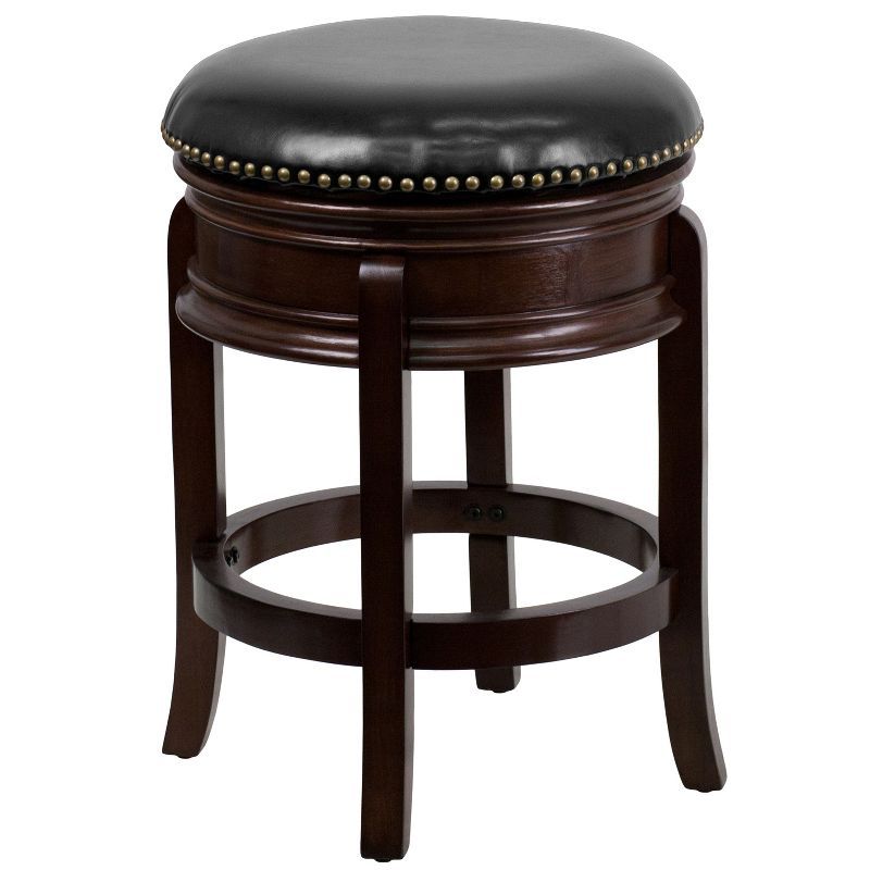 24'' Black Leather Swivel Saddle Wood Counter Stool