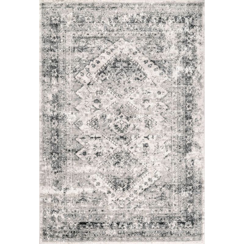 Silver Vintage Medallion Rectangular Synthetic Area Rug