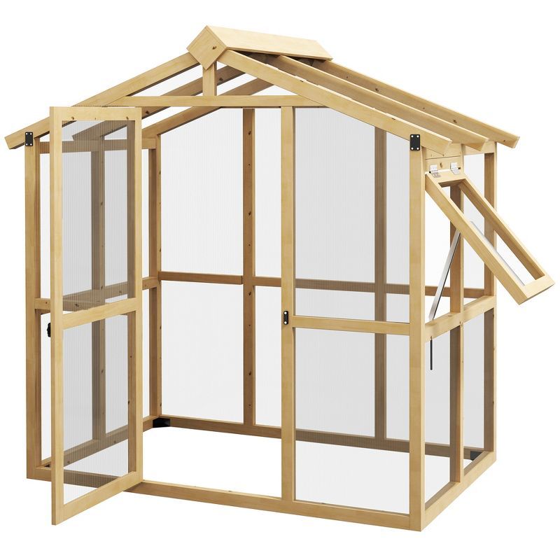 Outsunny 6.5' x 4' Polycarbonate Greenhouse with Wood Frame