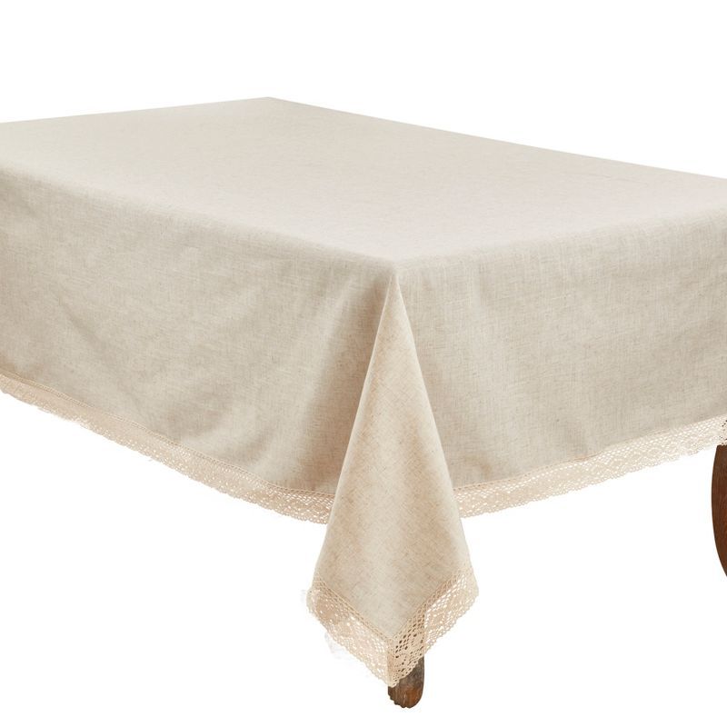 Natural Linen Lace Border Tablecloth, 70" x 120"