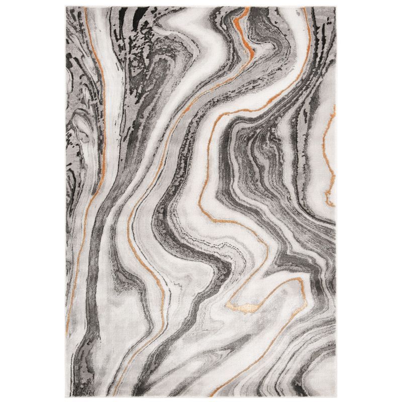 Grey and Gold Abstract 4' x 6' Stain-Resistant Synthetic Rug