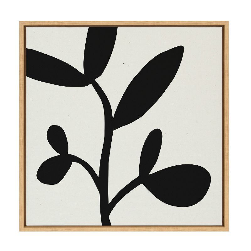 Modern Black and White Botanical Canvas Print with Natural Frame