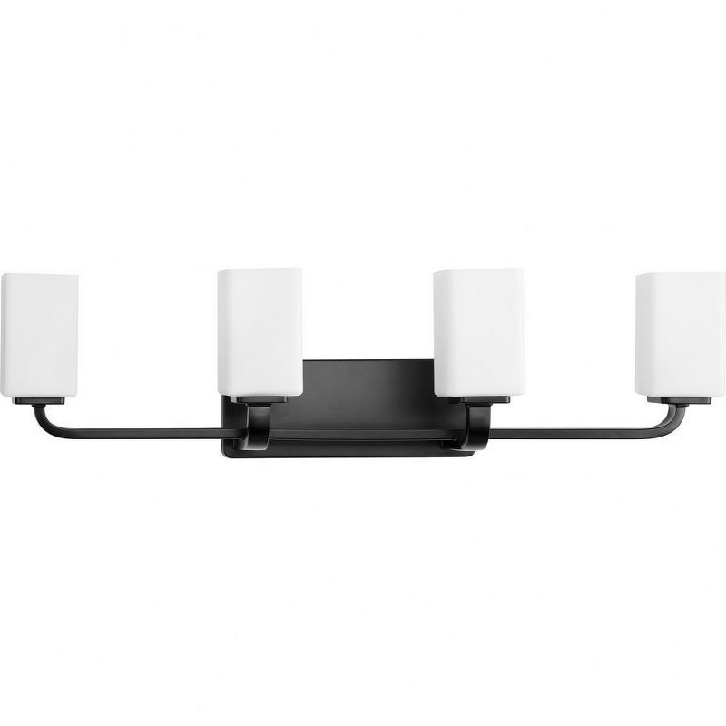 Cowan Matte Black 4-Light Wall Fixture with Etched Opal Glass Shades