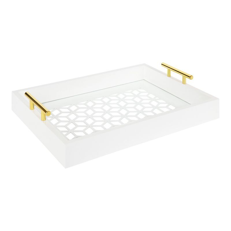 White and Gold Geometric Glass Decorative Tray