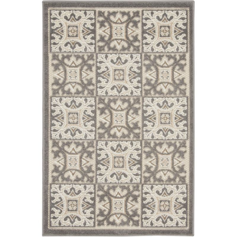 Elysian Ivory Grey Geometric Flat Woven Indoor/Outdoor Rug 32"x48"