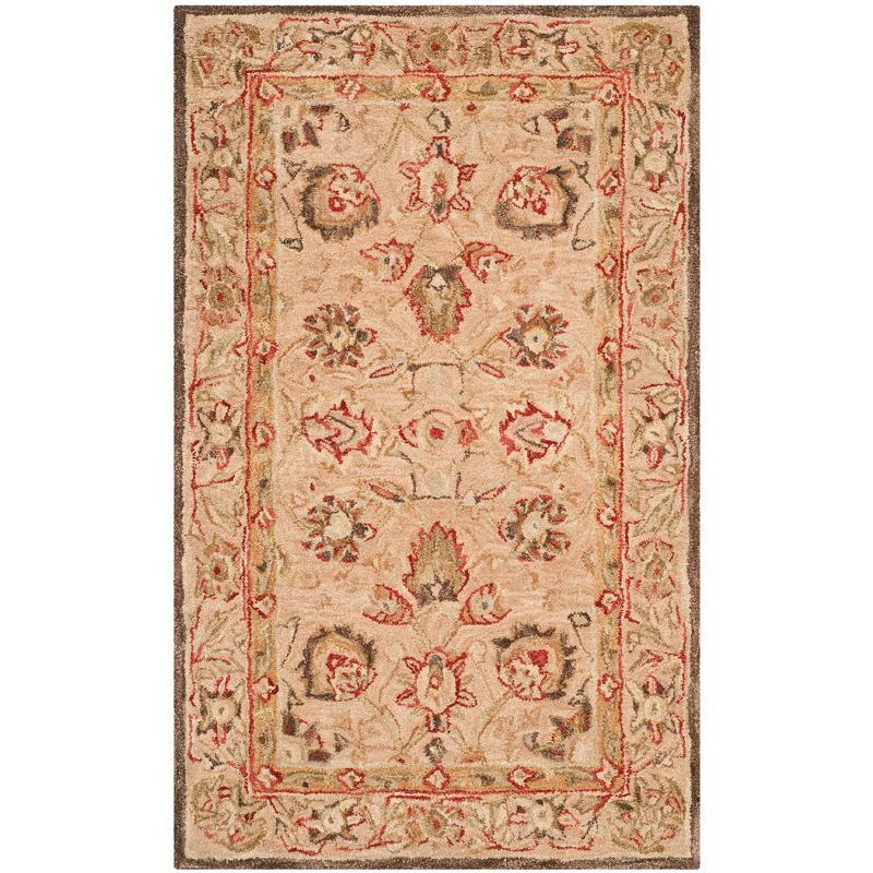 Hand-Tufted Beige Floral Wool Area Rug, 4' x 6'