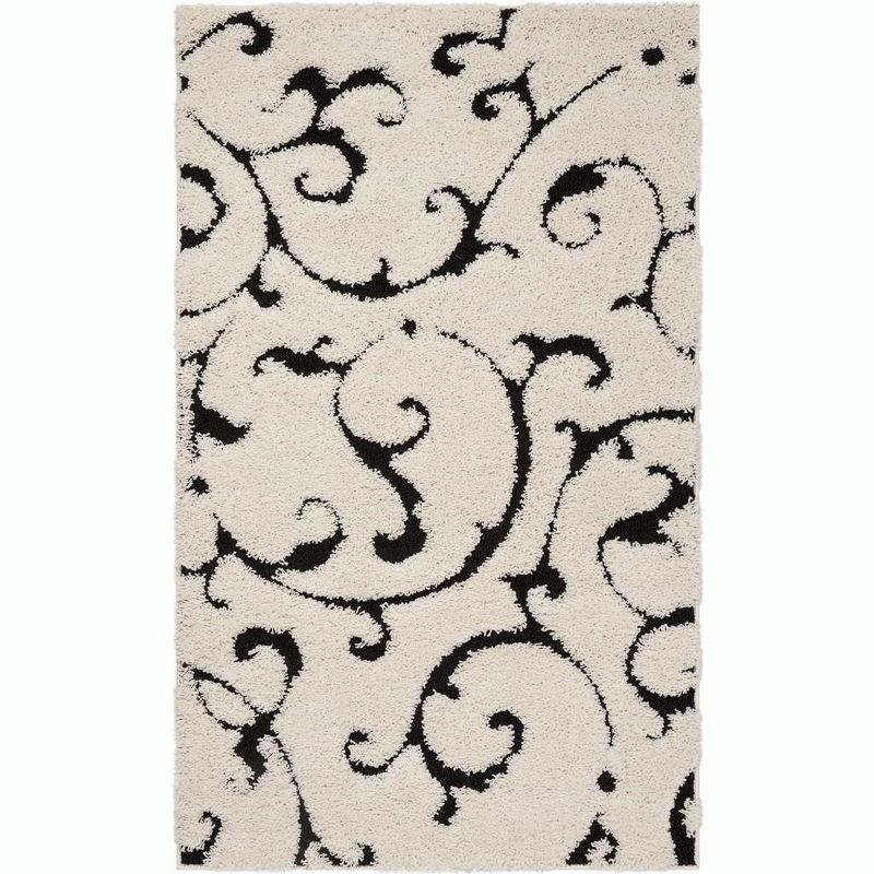 Elegance Noir Floral Tufted Shag Area Rug, Black and Ivory, 4' x 6'