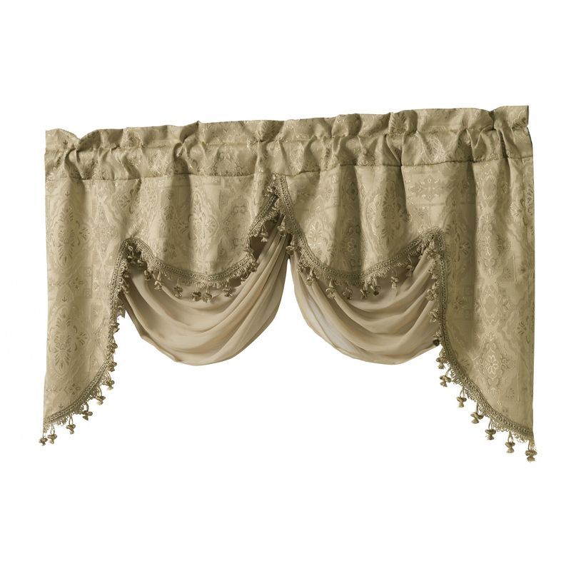 Gold Jacquard Fringed Trimmed Rod Pocket Valance