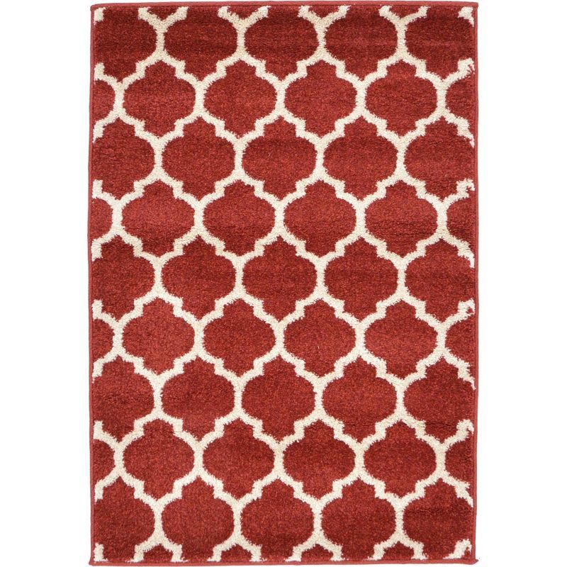 Rectangular Red Trellis Synthetic Indoor Area Rug