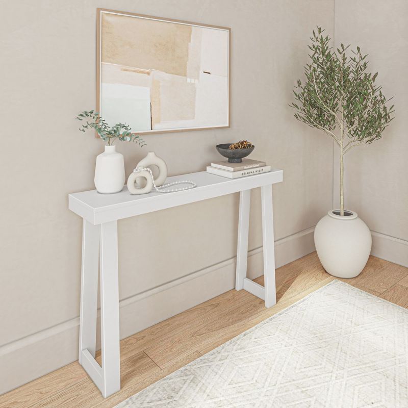 White Solid Wood Console Table with Storage Shelf, 46.25 Inch