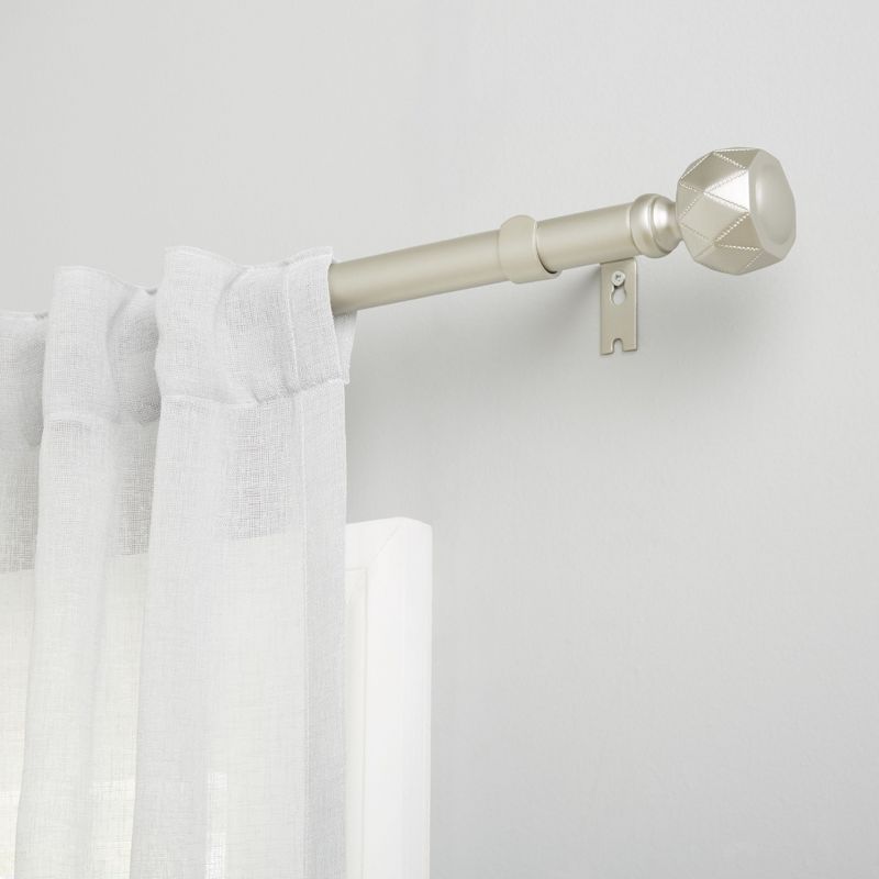 Matte Nickel Adjustable Curtain Rod with Etched Diamond Finials