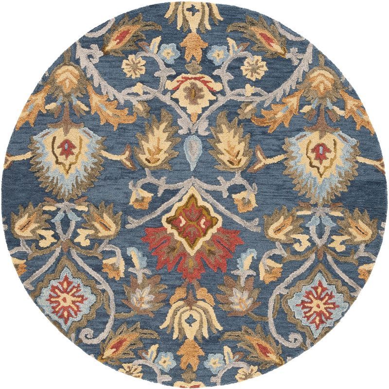 Handmade Round Blue Wool Tufted Floral Area Rug