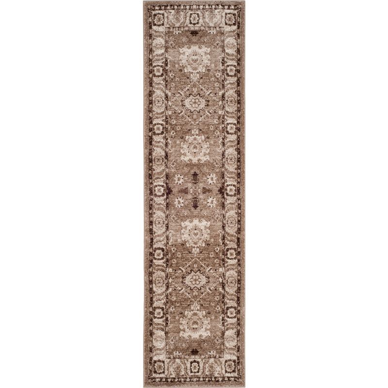 Taupe Floral Hand-knotted Synthetic Runner Rug