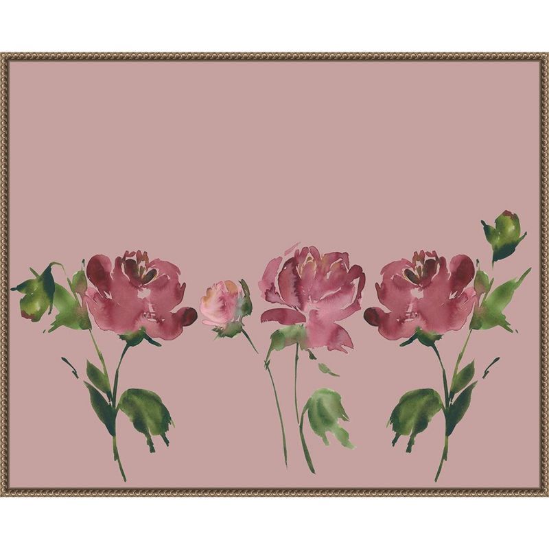 Mauve Peonies Beaded Bronze Framed Canvas Wall Art