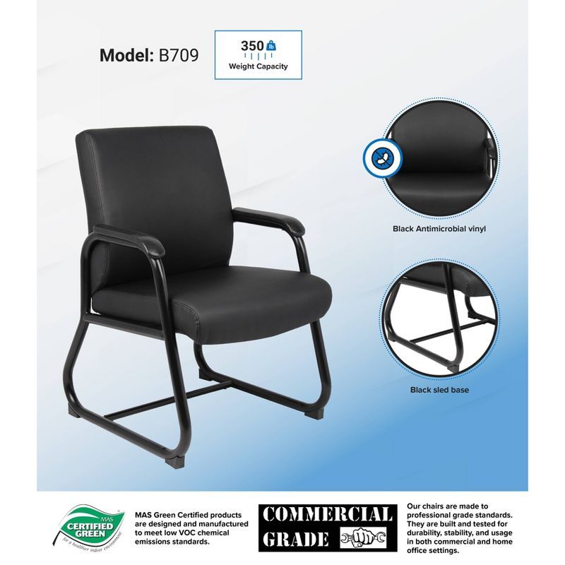 Sleek Minimalist Heavy Duty Guest Chair in Black Caressoft