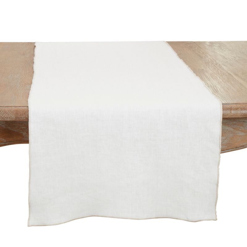 Ivory Linen Stonewashed Stitched Edge Table Runner