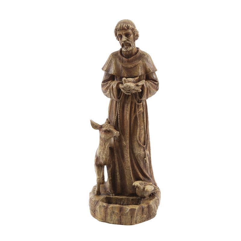 Weathered Brown Saint Francis Garden Statue with Animals