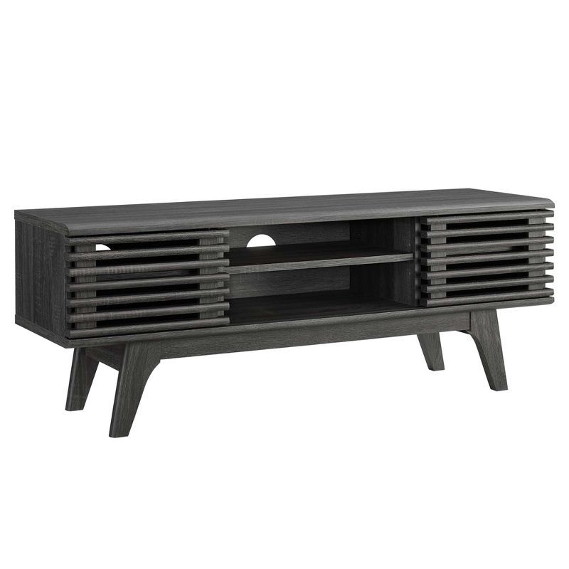 Charcoal Particleboard Mid-Century Modern Media Console TV Stand