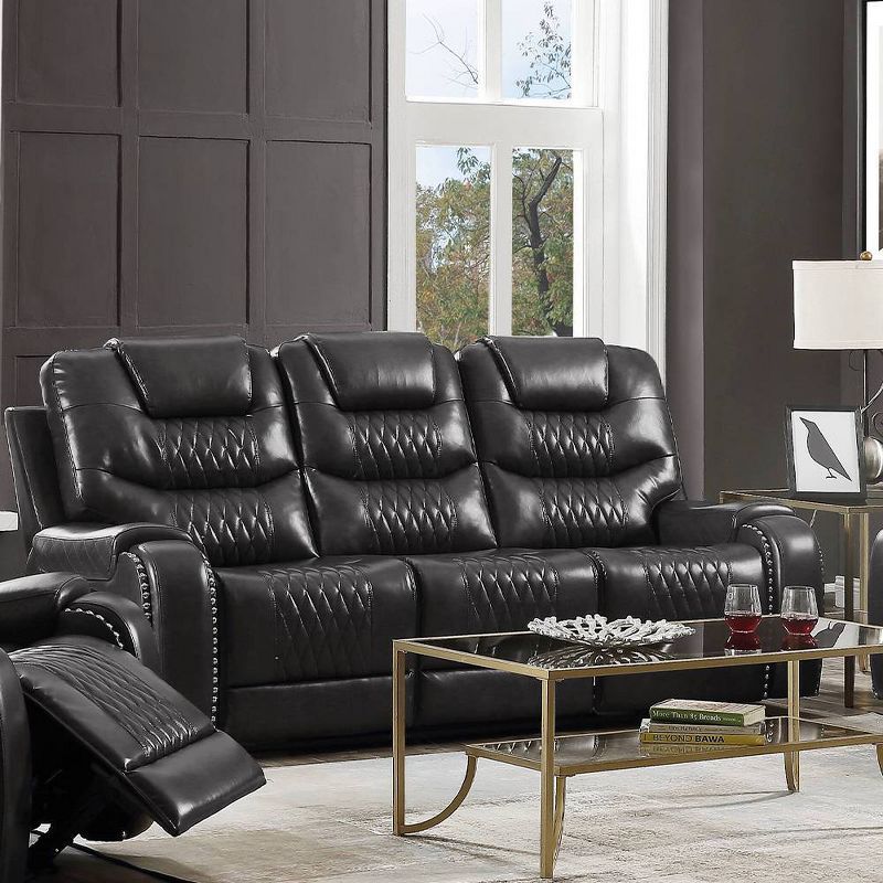 Magnetite Faux Leather Reclining Sofa with Pillow-top Arm and Cup Holder