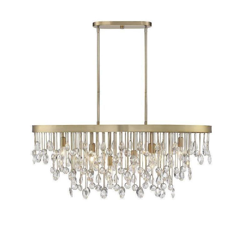 Livorno Noble Brass 8-Light Linear Chandelier with Clear Faceted Crystals