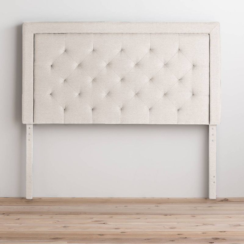 Cream Upholstered Queen Headboard with Diamond Tufting