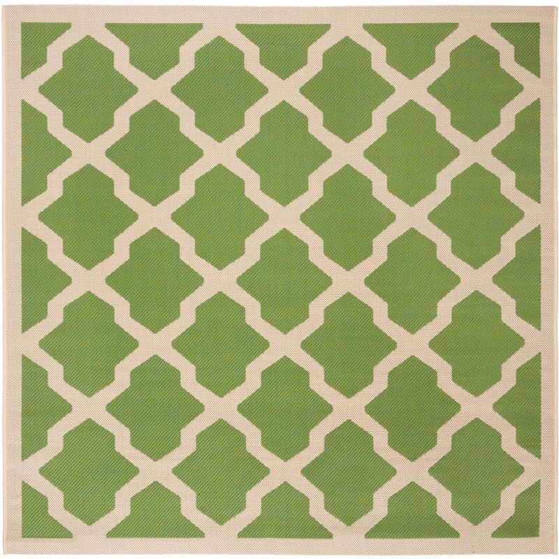 Green and Beige Classic Lattice 4' Square Indoor/Outdoor Rug