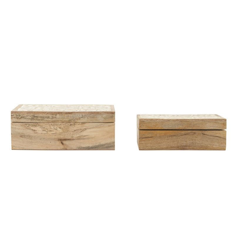 Set of 2 Whitewashed Mango Wood Lidded Storage Boxes