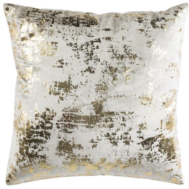 Contemporary Beige and Gold Cotton-Blend Metallic Square Pillow