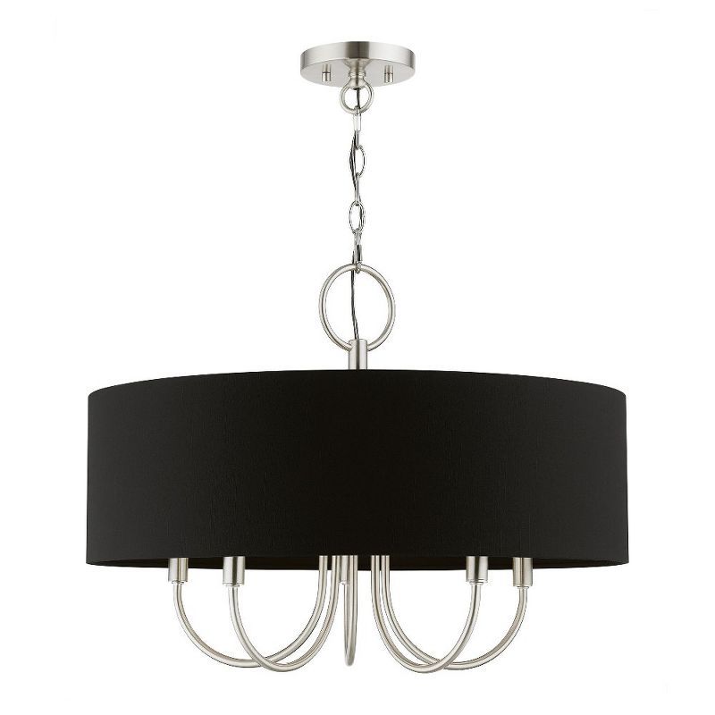 Huntington Brushed Nickel 5-Light Pendant with Black Fabric Shade