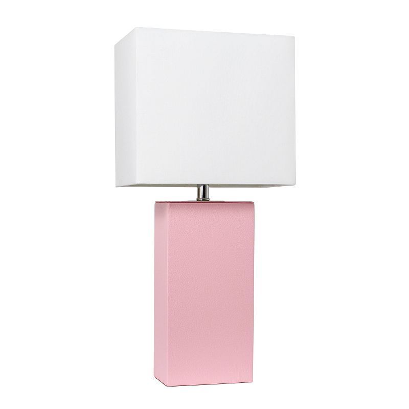 Pink Leather Table Lamp with White Fabric Shade