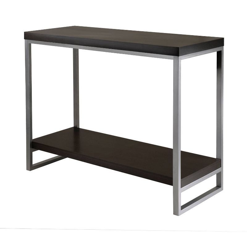 Espresso Brown Wood and Metal Console Table with Storage