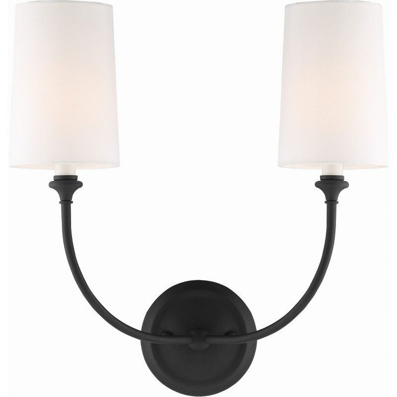 Sylvan Black Forged 2-Light Sconce with White Silk Shade