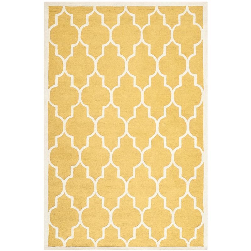 Handmade Gold and Ivory Tufted Wool Square Rug