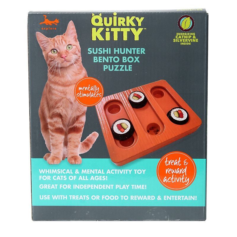 Quirky Kitty Brown Bento Box Puzzle Cat Toy