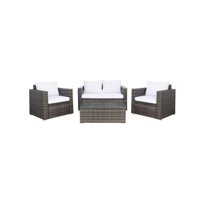 Machie Grey Brown Wicker 3-Person Outdoor Living Set with White Cushions