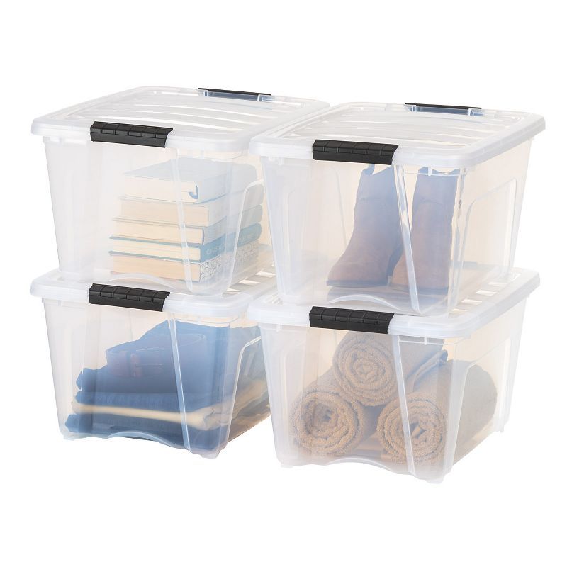 32 Qt Clear Stackable Plastic Storage Bins with Lids - 4 Pack