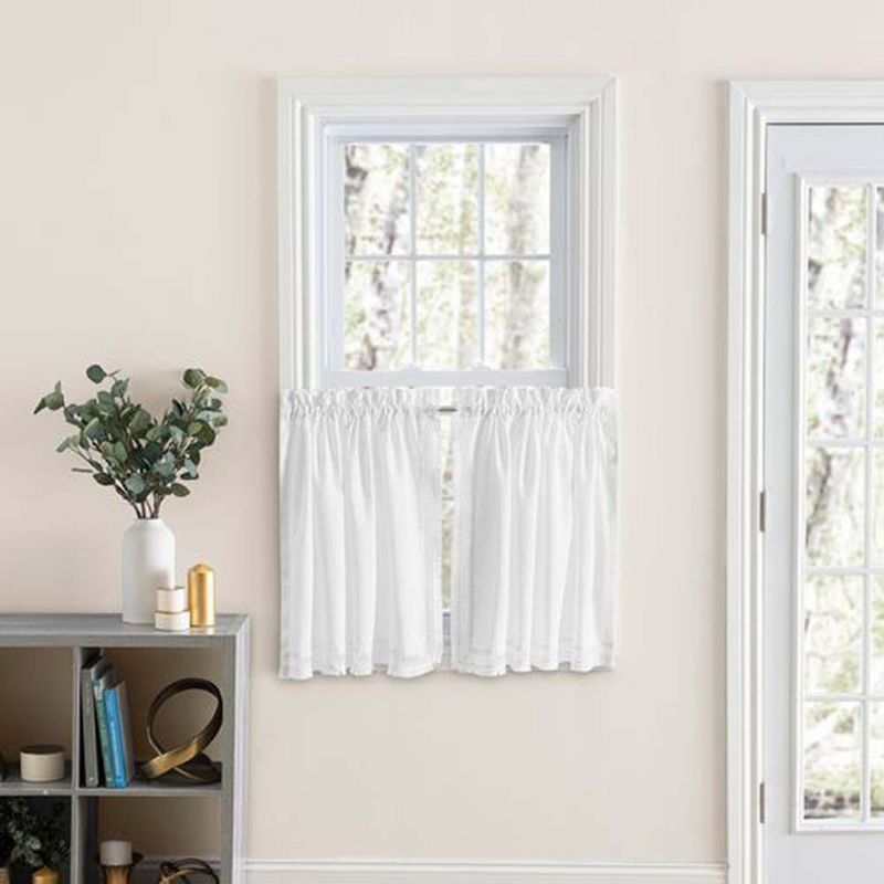 White Sheer Cotton Polyester Linen Rod Pocket Tier Curtain